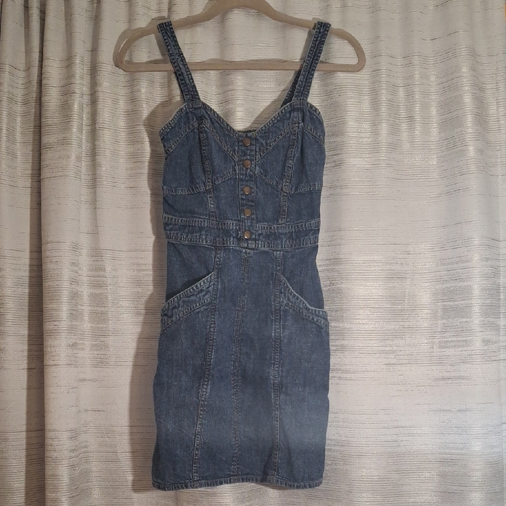 Jopna Denim Mini Dress with Button Front - Blue Small